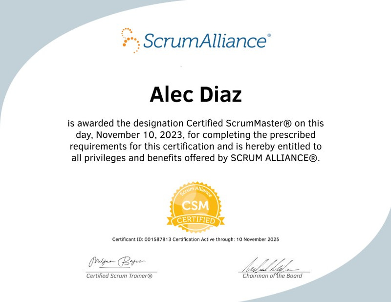 Certified ScrumMaster certificate